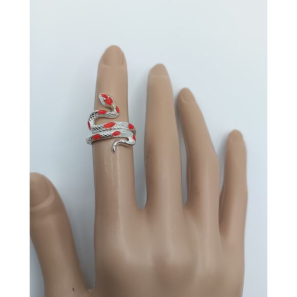 New Adjustable Red Enamel Snake Ring - Picture 2 of 5